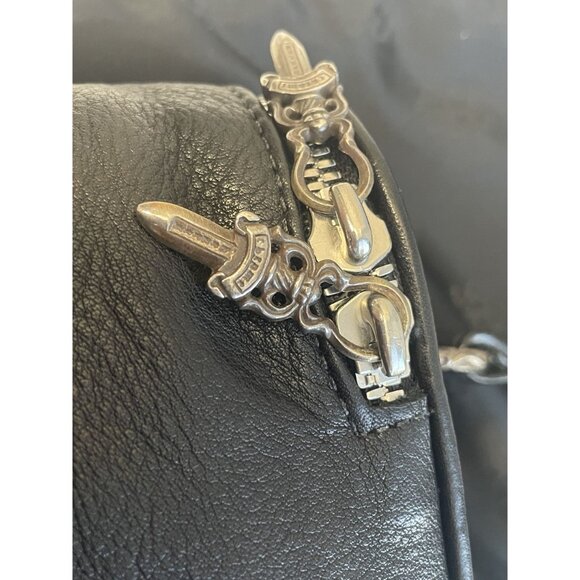 Chrome Hearts Rare Black Leather Handbag With Dual Zipper Closure & Silver Accen - Picture 10 of 14